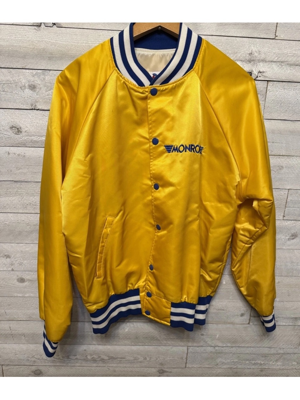 Rare Vintage Monroe Gold Satin Letterman Varsity Style Athletic Bomber Jacket